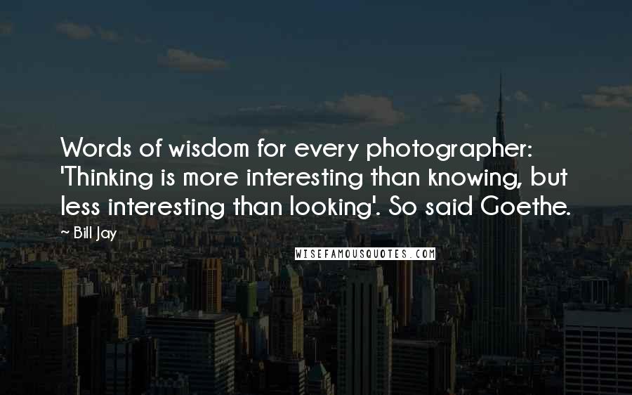 Bill Jay Quotes: Words of wisdom for every photographer: 'Thinking is more interesting than knowing, but less interesting than looking'. So said Goethe.