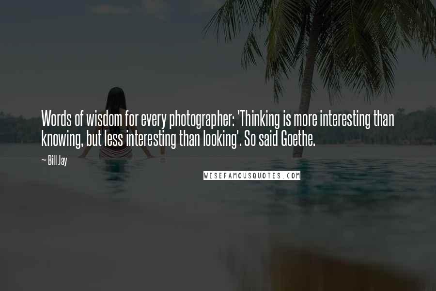 Bill Jay Quotes: Words of wisdom for every photographer: 'Thinking is more interesting than knowing, but less interesting than looking'. So said Goethe.