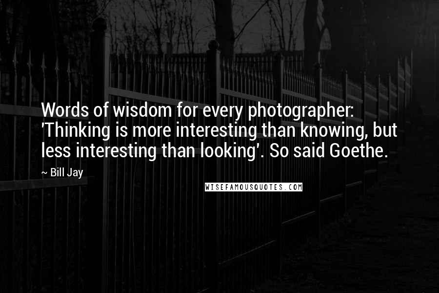 Bill Jay Quotes: Words of wisdom for every photographer: 'Thinking is more interesting than knowing, but less interesting than looking'. So said Goethe.