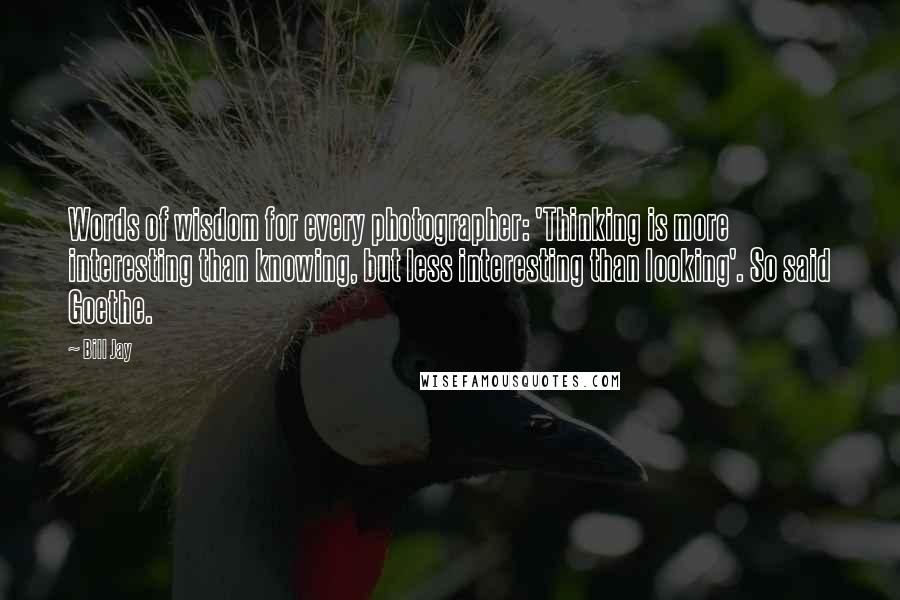 Bill Jay Quotes: Words of wisdom for every photographer: 'Thinking is more interesting than knowing, but less interesting than looking'. So said Goethe.