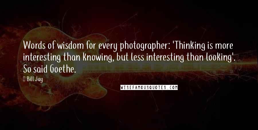 Bill Jay Quotes: Words of wisdom for every photographer: 'Thinking is more interesting than knowing, but less interesting than looking'. So said Goethe.