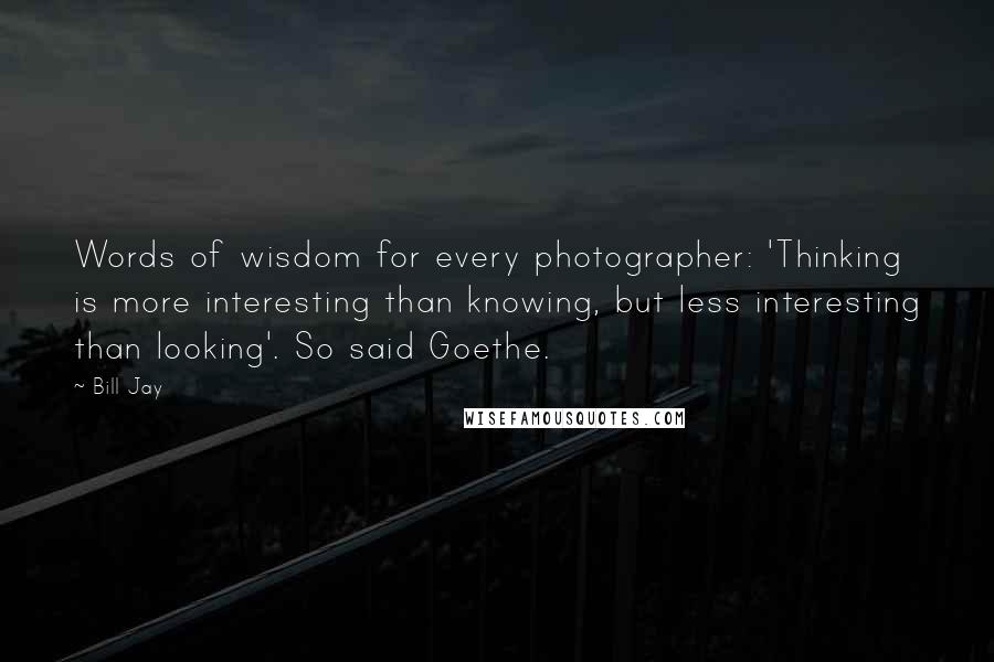 Bill Jay Quotes: Words of wisdom for every photographer: 'Thinking is more interesting than knowing, but less interesting than looking'. So said Goethe.