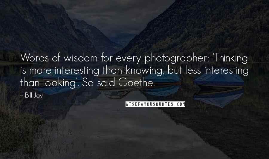 Bill Jay Quotes: Words of wisdom for every photographer: 'Thinking is more interesting than knowing, but less interesting than looking'. So said Goethe.