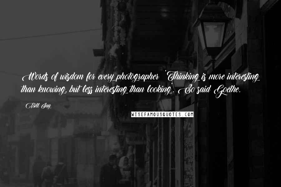 Bill Jay Quotes: Words of wisdom for every photographer: 'Thinking is more interesting than knowing, but less interesting than looking'. So said Goethe.