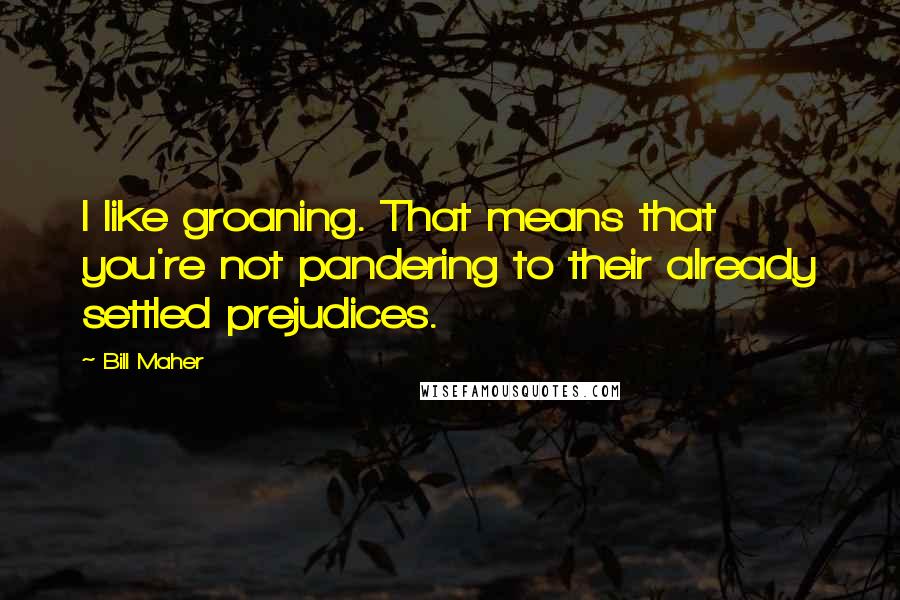 Bill Maher Quotes: I like groaning. That means that you're not pandering to their already settled prejudices.
