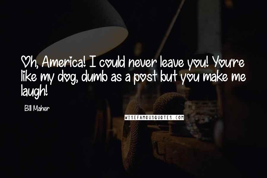 Bill Maher Quotes: Oh, America! I could never leave you! You're like my dog, dumb as a post but you make me laugh!