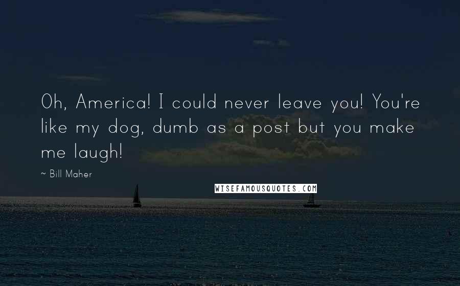 Bill Maher Quotes: Oh, America! I could never leave you! You're like my dog, dumb as a post but you make me laugh!