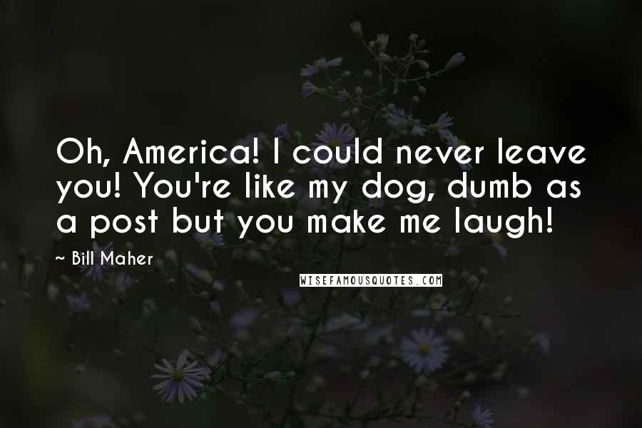 Bill Maher Quotes: Oh, America! I could never leave you! You're like my dog, dumb as a post but you make me laugh!