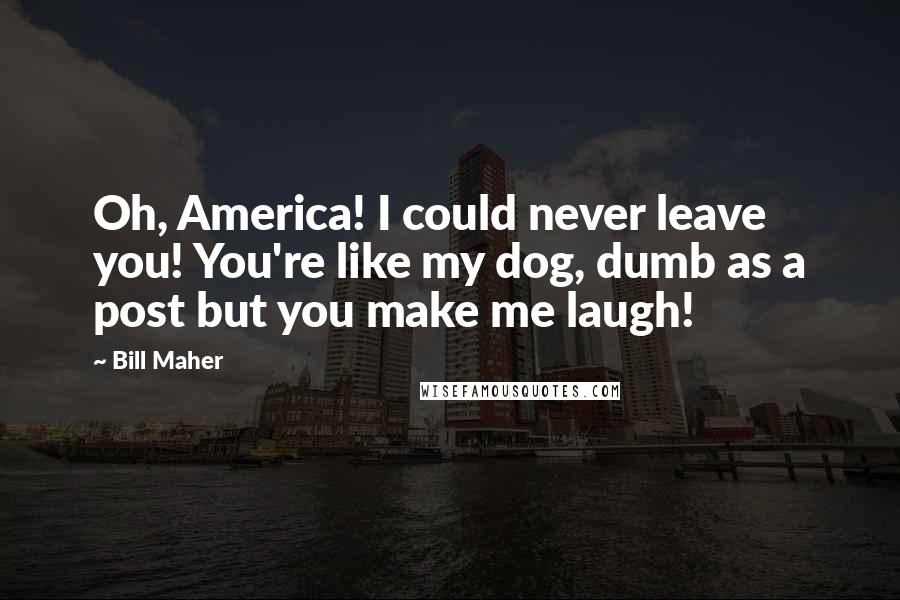 Bill Maher Quotes: Oh, America! I could never leave you! You're like my dog, dumb as a post but you make me laugh!