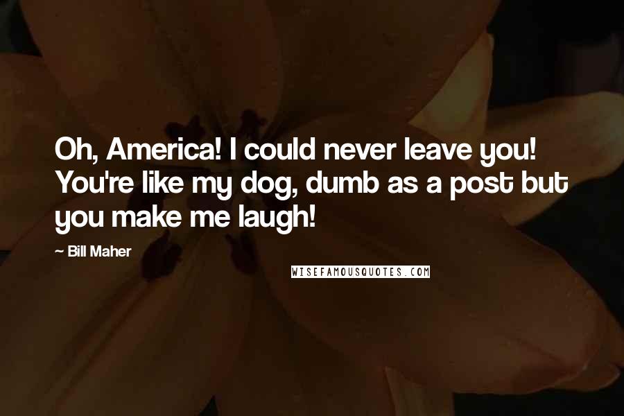 Bill Maher Quotes: Oh, America! I could never leave you! You're like my dog, dumb as a post but you make me laugh!