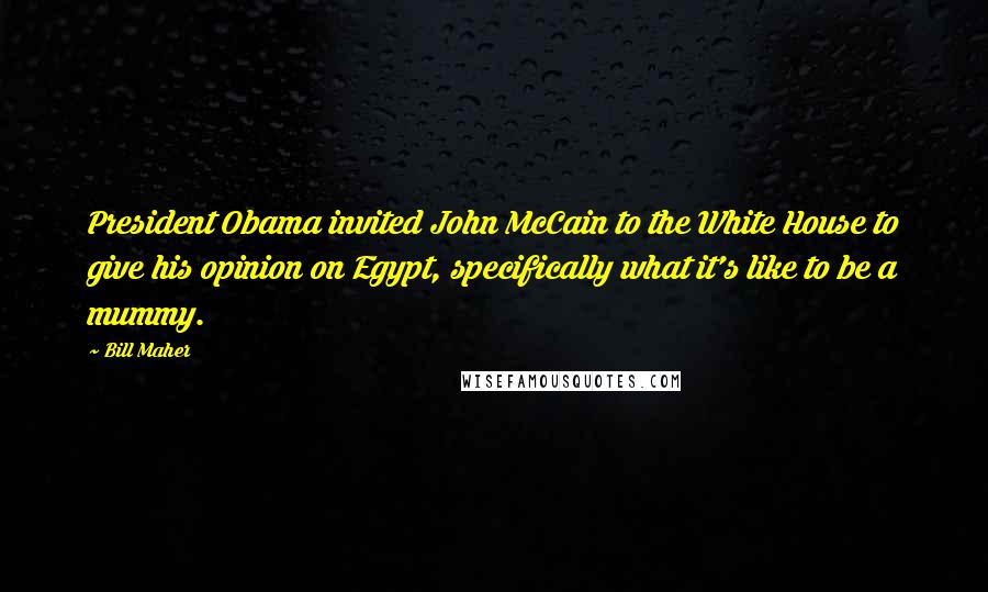 Bill Maher Quotes: President Obama invited John McCain to the White House to give his opinion on Egypt, specifically what it's like to be a mummy.