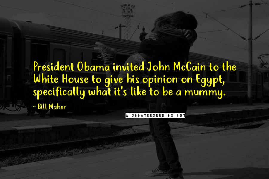 Bill Maher Quotes: President Obama invited John McCain to the White House to give his opinion on Egypt, specifically what it's like to be a mummy.