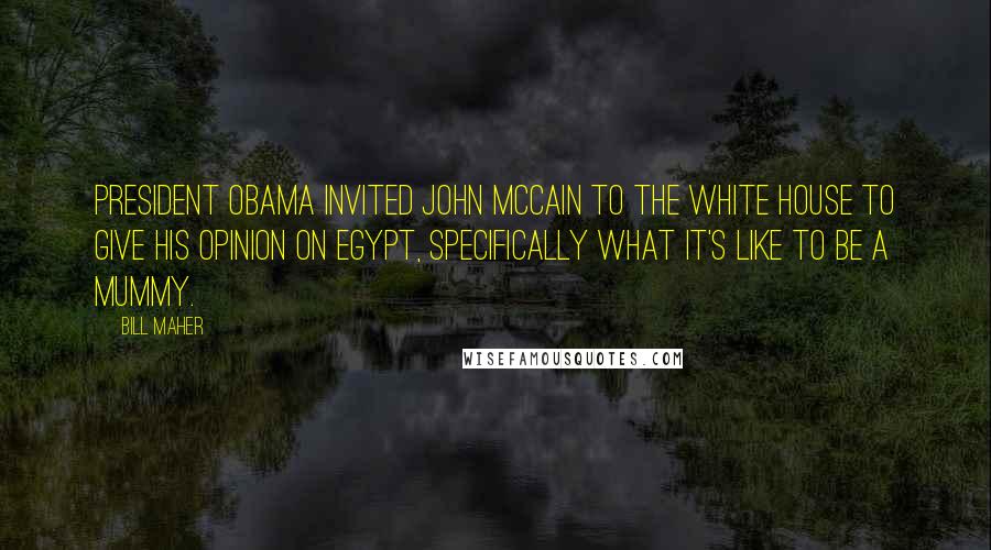 Bill Maher Quotes: President Obama invited John McCain to the White House to give his opinion on Egypt, specifically what it's like to be a mummy.