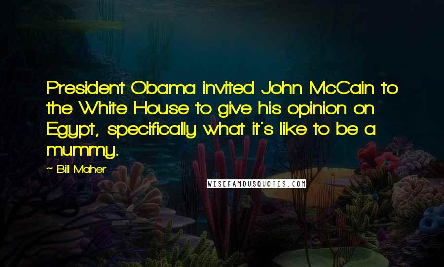 Bill Maher Quotes: President Obama invited John McCain to the White House to give his opinion on Egypt, specifically what it's like to be a mummy.