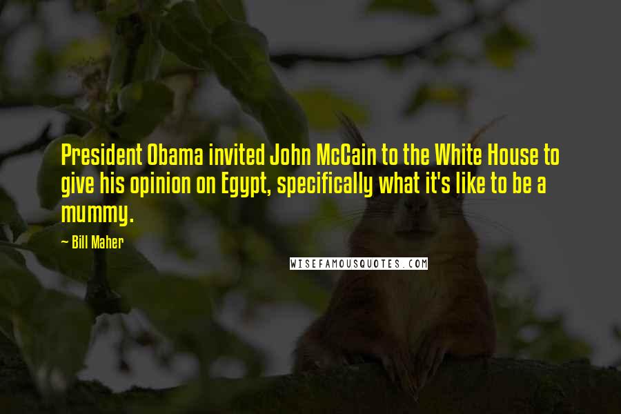 Bill Maher Quotes: President Obama invited John McCain to the White House to give his opinion on Egypt, specifically what it's like to be a mummy.