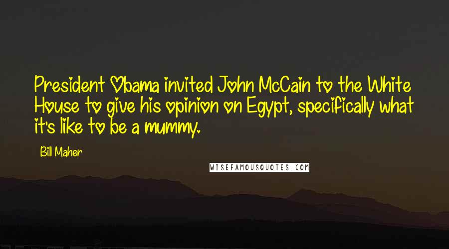 Bill Maher Quotes: President Obama invited John McCain to the White House to give his opinion on Egypt, specifically what it's like to be a mummy.