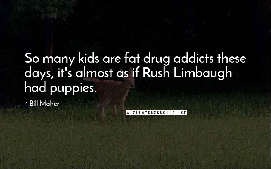 Bill Maher Quotes: So many kids are fat drug addicts these days, it's almost as if Rush Limbaugh had puppies.