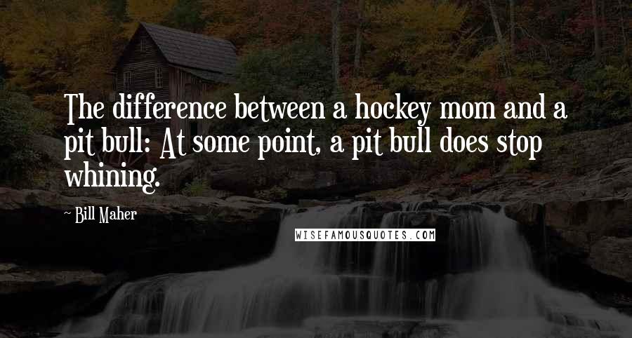 Bill Maher Quotes: The difference between a hockey mom and a pit bull: At some point, a pit bull does stop whining.