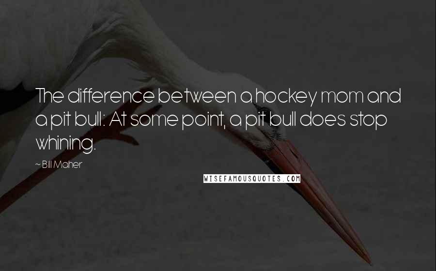 Bill Maher Quotes: The difference between a hockey mom and a pit bull: At some point, a pit bull does stop whining.