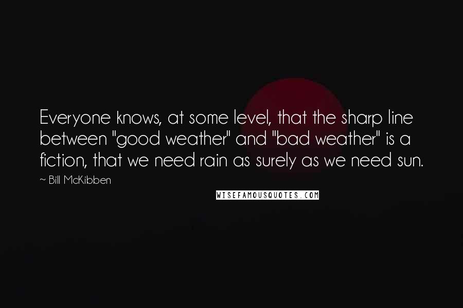 Bill McKibben Quotes: Everyone knows, at some level, that the sharp line between "good weather" and "bad weather" is a fiction, that we need rain as surely as we need sun.