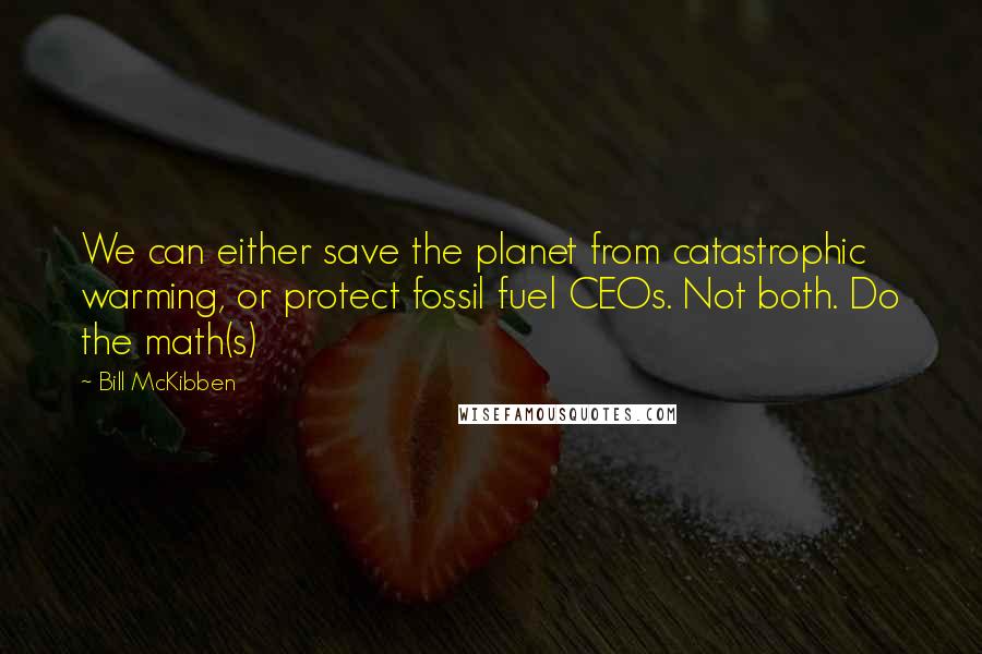 Bill McKibben Quotes: We can either save the planet from catastrophic warming, or protect fossil fuel CEOs. Not both. Do the math(s)