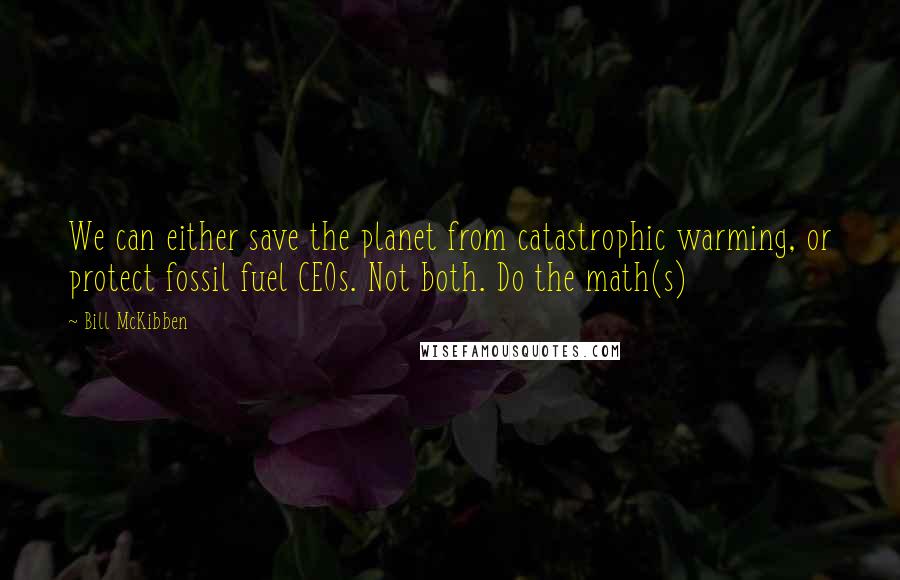 Bill McKibben Quotes: We can either save the planet from catastrophic warming, or protect fossil fuel CEOs. Not both. Do the math(s)