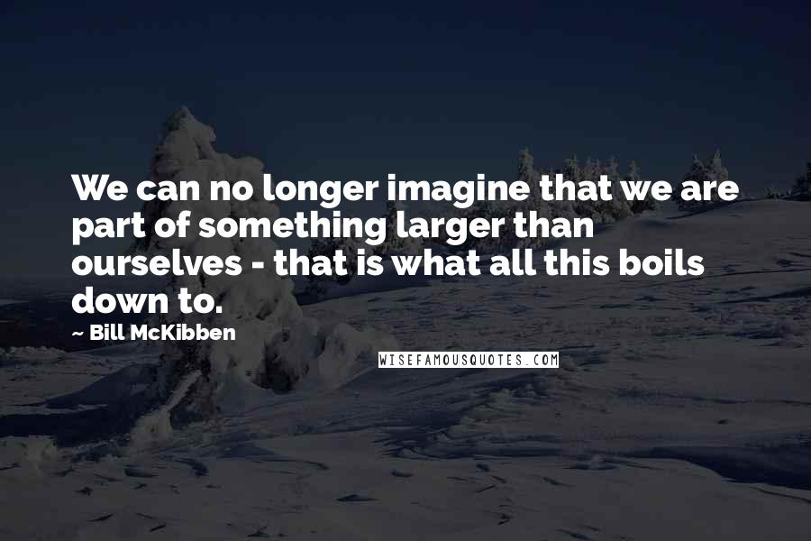 Bill McKibben Quotes: We can no longer imagine that we are part of something larger than ourselves - that is what all this boils down to.