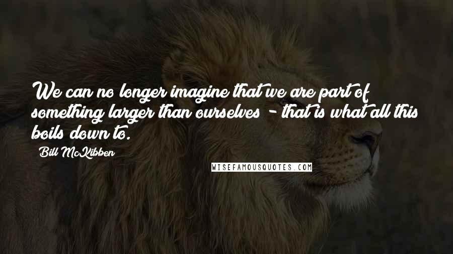 Bill McKibben Quotes: We can no longer imagine that we are part of something larger than ourselves - that is what all this boils down to.