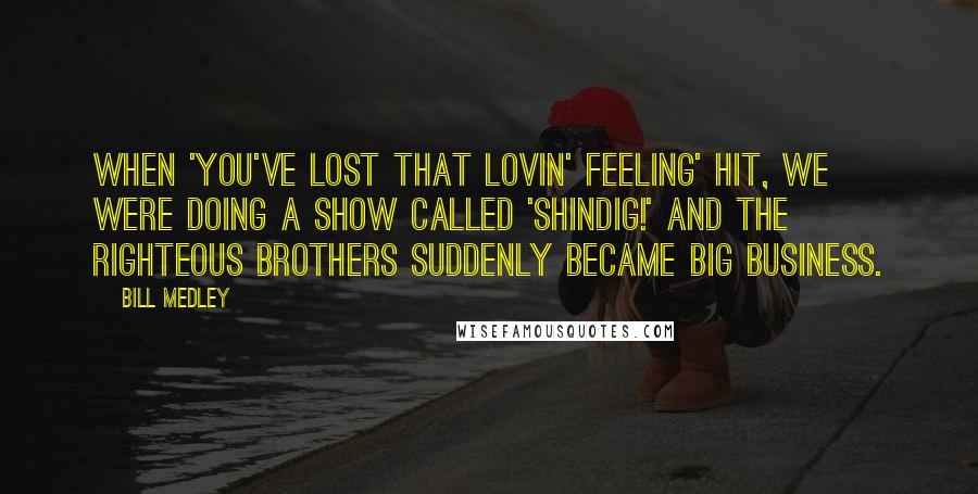 Bill Medley Quotes: When 'You've Lost that Lovin' Feeling' hit, we were doing a show called 'Shindig!' and the Righteous Brothers suddenly became big business.