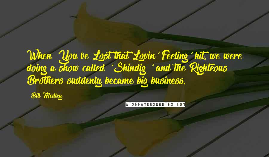 Bill Medley Quotes: When 'You've Lost that Lovin' Feeling' hit, we were doing a show called 'Shindig!' and the Righteous Brothers suddenly became big business.