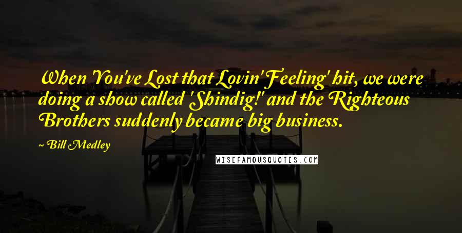 Bill Medley Quotes: When 'You've Lost that Lovin' Feeling' hit, we were doing a show called 'Shindig!' and the Righteous Brothers suddenly became big business.