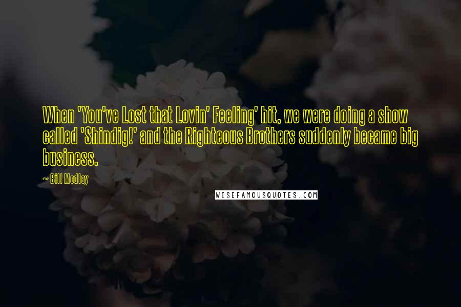 Bill Medley Quotes: When 'You've Lost that Lovin' Feeling' hit, we were doing a show called 'Shindig!' and the Righteous Brothers suddenly became big business.