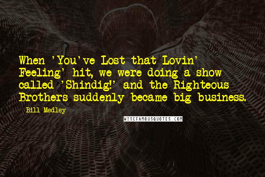 Bill Medley Quotes: When 'You've Lost that Lovin' Feeling' hit, we were doing a show called 'Shindig!' and the Righteous Brothers suddenly became big business.