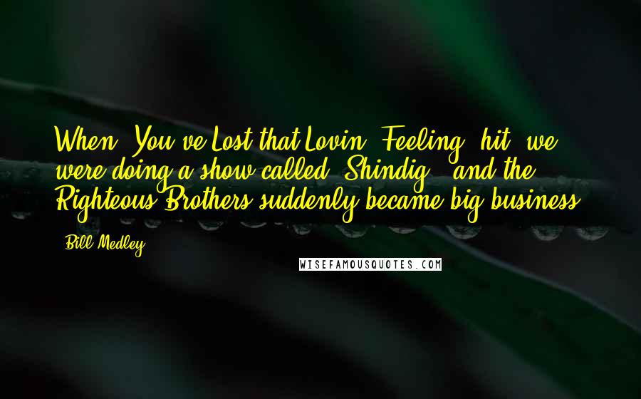 Bill Medley Quotes: When 'You've Lost that Lovin' Feeling' hit, we were doing a show called 'Shindig!' and the Righteous Brothers suddenly became big business.