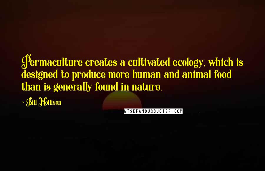 Bill Mollison Quotes: Permaculture creates a cultivated ecology, which is designed to produce more human and animal food than is generally found in nature.