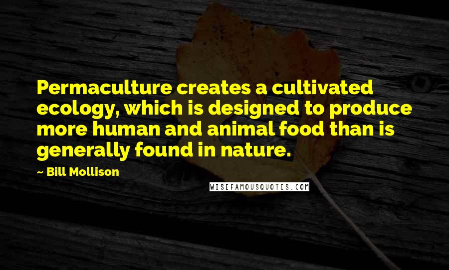 Bill Mollison Quotes: Permaculture creates a cultivated ecology, which is designed to produce more human and animal food than is generally found in nature.