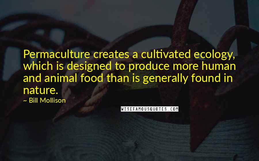 Bill Mollison Quotes: Permaculture creates a cultivated ecology, which is designed to produce more human and animal food than is generally found in nature.