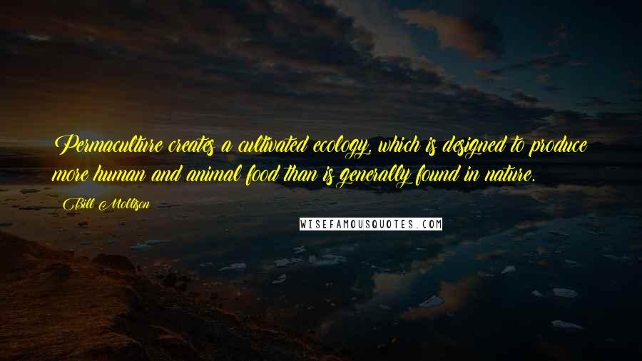 Bill Mollison Quotes: Permaculture creates a cultivated ecology, which is designed to produce more human and animal food than is generally found in nature.