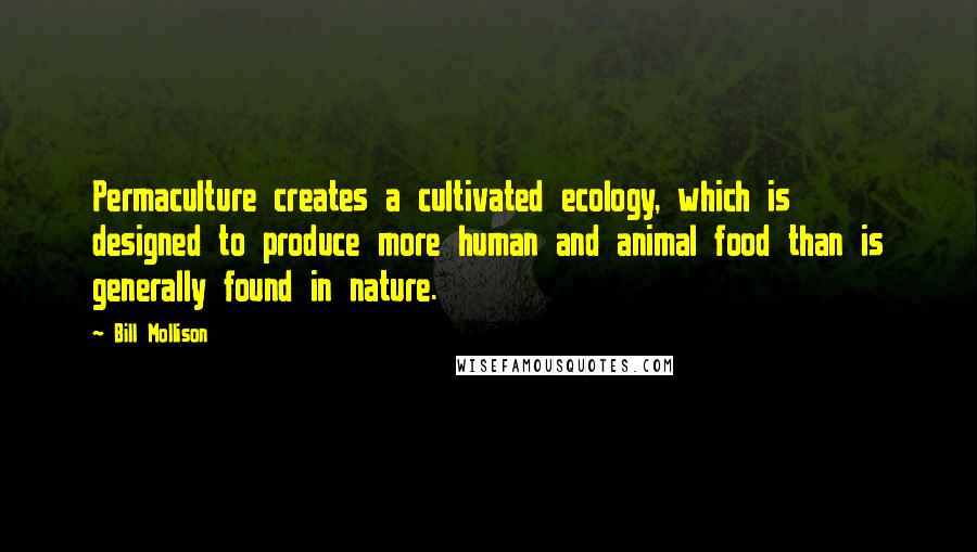 Bill Mollison Quotes: Permaculture creates a cultivated ecology, which is designed to produce more human and animal food than is generally found in nature.