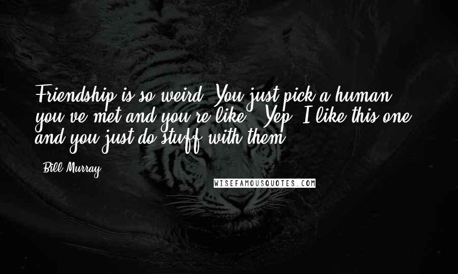 Bill Murray Quotes: Friendship is so weird. You just pick a human you've met and you're like, 'Yep, I like this one,' and you just do stuff with them.