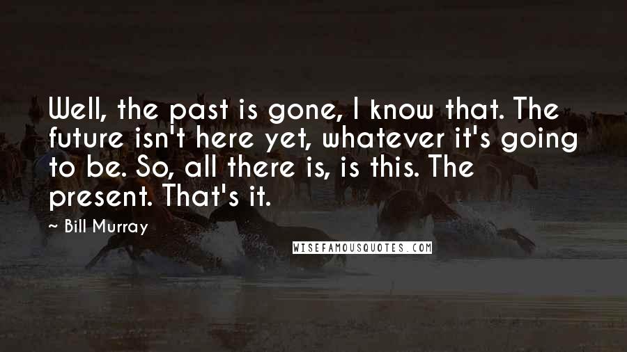 Bill Murray Quotes: Well, the past is gone, I know that. The future isn't here yet, whatever it's going to be. So, all there is, is this. The present. That's it.