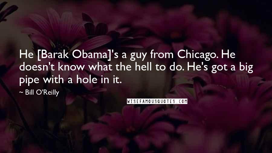 Bill O'Reilly Quotes: He [Barak Obama]'s a guy from Chicago. He doesn't know what the hell to do. He's got a big pipe with a hole in it.