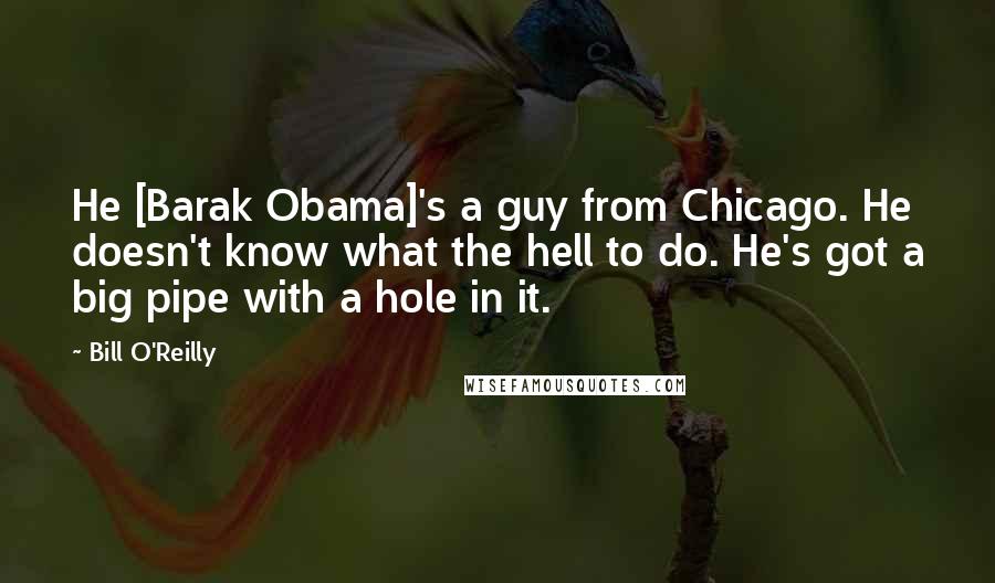 Bill O'Reilly Quotes: He [Barak Obama]'s a guy from Chicago. He doesn't know what the hell to do. He's got a big pipe with a hole in it.