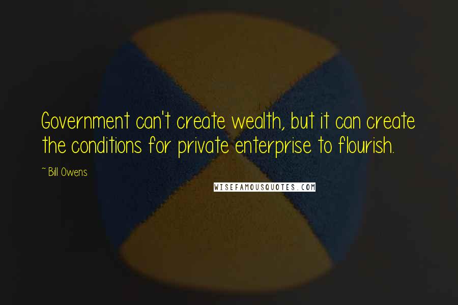 Bill Owens Quotes: Government can't create wealth, but it can create the conditions for private enterprise to flourish.