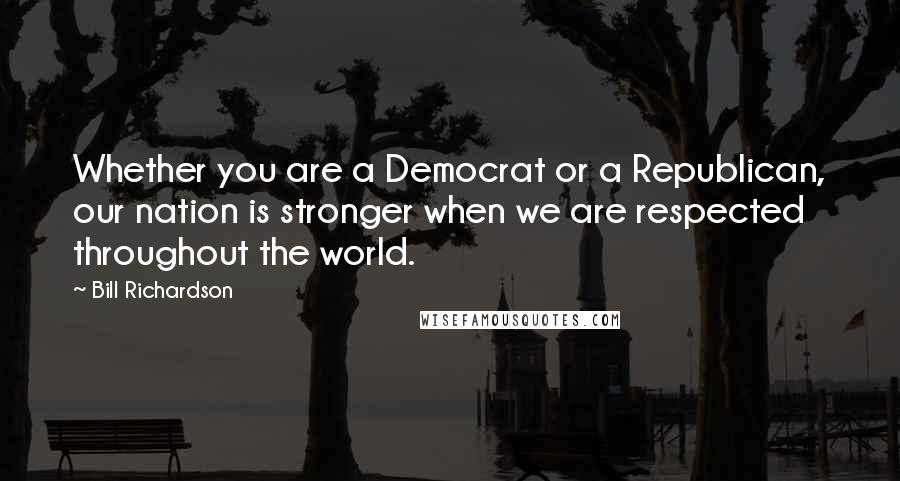 Bill Richardson Quotes: Whether you are a Democrat or a Republican, our nation is stronger when we are respected throughout the world.