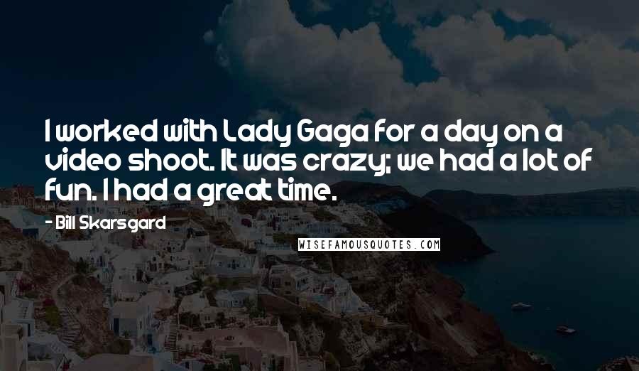 Bill Skarsgard Quotes: I worked with Lady Gaga for a day on a video shoot. It was crazy; we had a lot of fun. I had a great time.