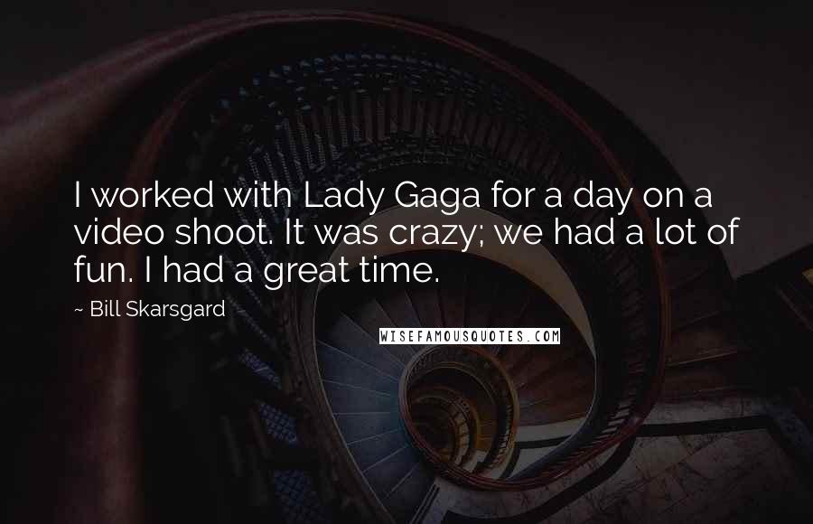 Bill Skarsgard Quotes: I worked with Lady Gaga for a day on a video shoot. It was crazy; we had a lot of fun. I had a great time.