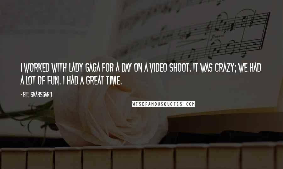 Bill Skarsgard Quotes: I worked with Lady Gaga for a day on a video shoot. It was crazy; we had a lot of fun. I had a great time.