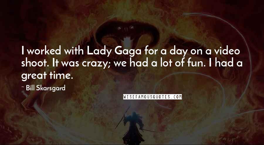 Bill Skarsgard Quotes: I worked with Lady Gaga for a day on a video shoot. It was crazy; we had a lot of fun. I had a great time.