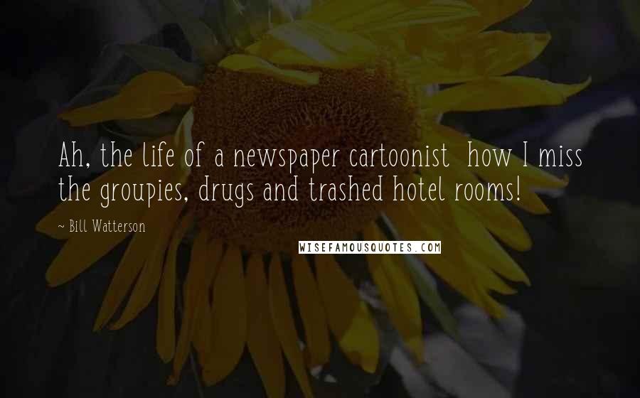Bill Watterson Quotes: Ah, the life of a newspaper cartoonist how I miss the groupies, drugs and trashed hotel rooms!
